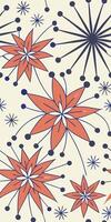 Seamless pattern of orange flowers with blue details and dots on a cream background, vintage style, floral pattern, decorative, wallpaper vector