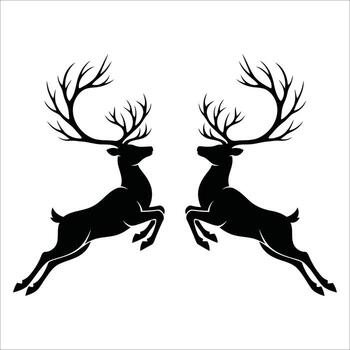 siluetas de dos saltando ciervo, cada frente a el otro, crear un simétrico composición. vector