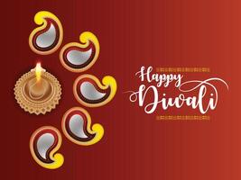 Diwali greeting card with diya and flowers vector