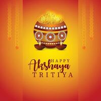 Happy akshaya tritya with gold coins and gold diya vector