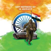 Soldier celebrating Independence Day with flag vector