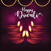 Five decorative Diwali diyas with flames vector