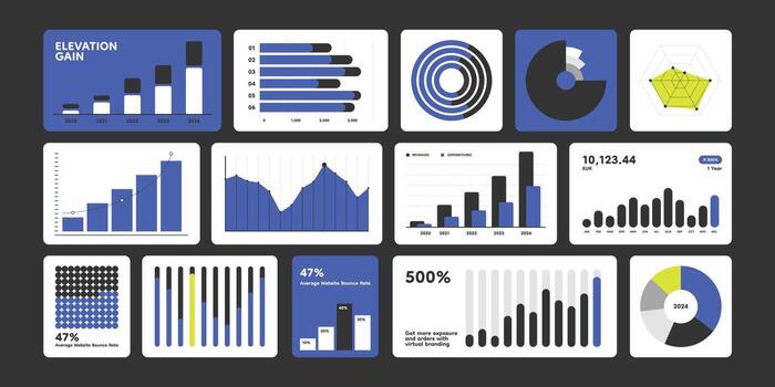 Flat Charts and Graphs Collection vector
