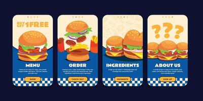 Burger menu and ordering interface vector