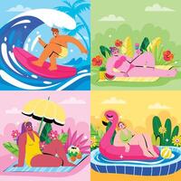 Group enjoying fun summer activities together vector