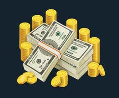 money stacks and gold coins illustration vector