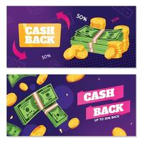 Cash back promotions with money and coins vector