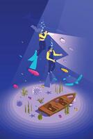 Divers exploring underwater marine life vector