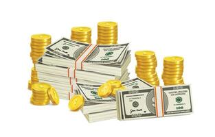 Stacks of cash and gold coins vector