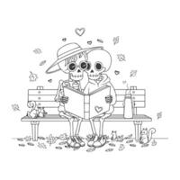 Two skeletons enjoying a book together in a creative design vector