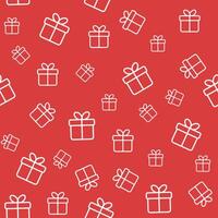 Red seamless pattern with white outline gift boxes vector