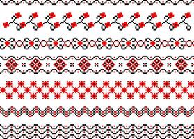 Set of embroidered cross stitch border lines patterns vector