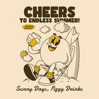 Retro Summer Character Art Celebrating Endless Sunshine And Fizzy Drinks vector