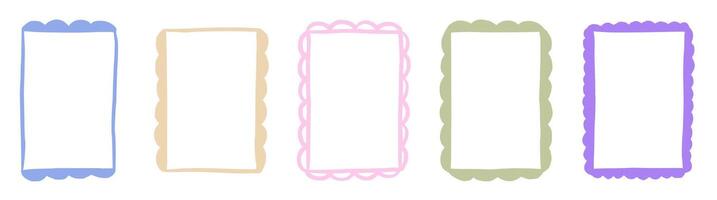 Scallop frame with line whimsical style. Wavy line decorative border frame pastel color. Scallop border wavy line. illustration vector