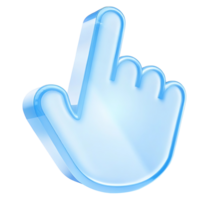 Glossy blue hand cursor icon pointing up isolated png