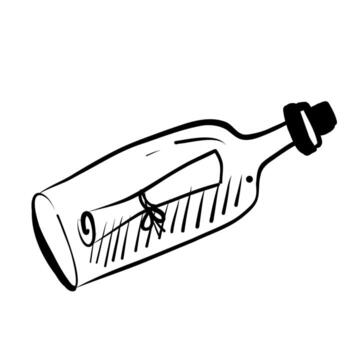 Message in a bottle floats on water, searching for its recipient on an adventure of discovery and hope vector