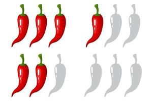 Pepper Spicy chili pepper level scale icon, label. Traditional Mexican, Chinese, asian spicy levels. mild, spicy, hot. Chili pepper red outline icon vector