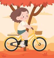 Child riding a yellow bicycle vector