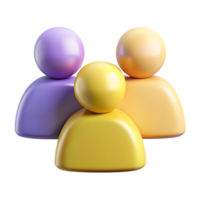 Three abstract people icons in purple yellow and orange isolated on transparent background png