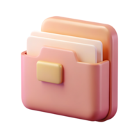Cute pink folder icon with documents isolated on transparent background png