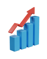 A red arrow is going up on a bar chart png