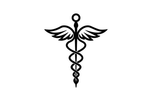 Elegant Caduceus Symbol Representing Medicine and Healing in a Striking Black Silhouette Style silhouette black the caduceus symbol representing medicine vector