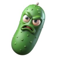 Angry cartoon cucumber 3d render isolated on transparent background png