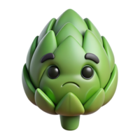 Sad cartoon artichoke 3d render isolated on transparent background png