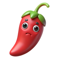 Sad cartoon chili pepper 3d render isolated on transparent background png