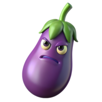 Angry eggplant cartoon character isolated on transparent background png
