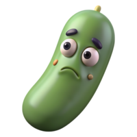 Sad cucumber cartoon character isolated on transparent background png