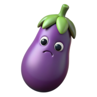 Sad cartoon eggplant character isolated on transparent background png
