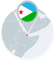 Djibouti map and flag, map icon with highlighted Djibouti png