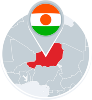 Niger map and flag, map icon with highlighted Niger png