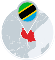 Tanzania map and flag, map icon with highlighted Tanzania png