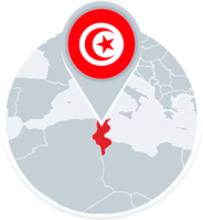 Tunisia map and flag, map icon with highlighted Tunisia png