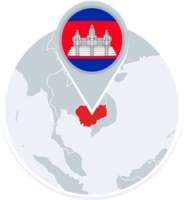 Cambodia map and flag, map icon with highlighted Cambodia png