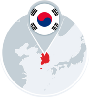 South Korea map and flag, map icon with highlighted South Korea png