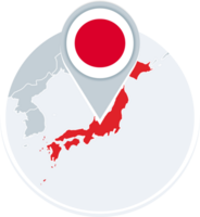 Japan map and flag, map icon with highlighted Japan png