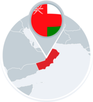 Oman map and flag, map icon with highlighted Oman png