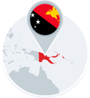 Papua New Guinea map and flag, map icon with highlighted Papua New Guinea png