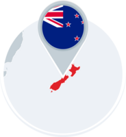 New Zealand map and flag, map icon with highlighted New Zealand png