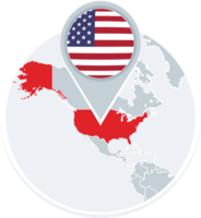 United States of America map and flag, map icon with highlighted USA png