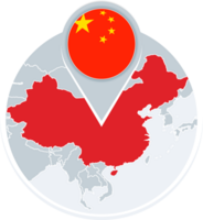 China map and flag, map icon with highlighted China png
