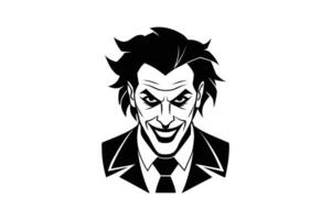 Sinister Clown Face with Evil Grin and Suit in Black and White Silhouette Style silhouette vector