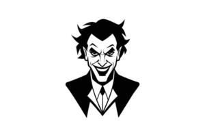 Menacing Joker Character Portrait with Evil Grin and Suit in Black and White Silhouette Style silhouette vector
