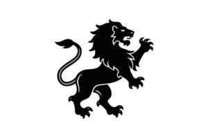 Heraldic Lion Rampant Black Silhouette on White Background Majestic Feline Symbol of Strength and Courage Silhouette vector