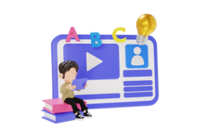 3d character learning alphabet from online course png