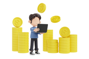 3d personagem crescendo investimento em computador portátil png