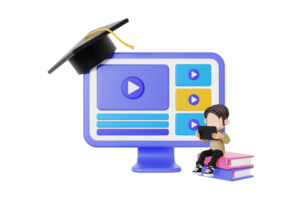 3d student taking online course for graduation png